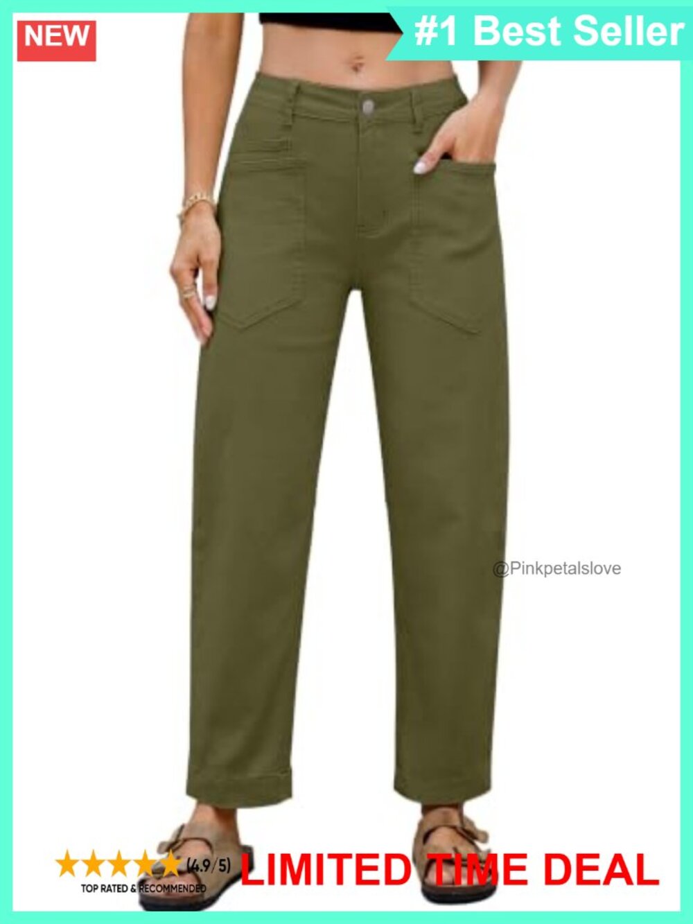 Eddoyee Cropped Pants for Women Straight Leg Stretch Cotton Ankle Casual